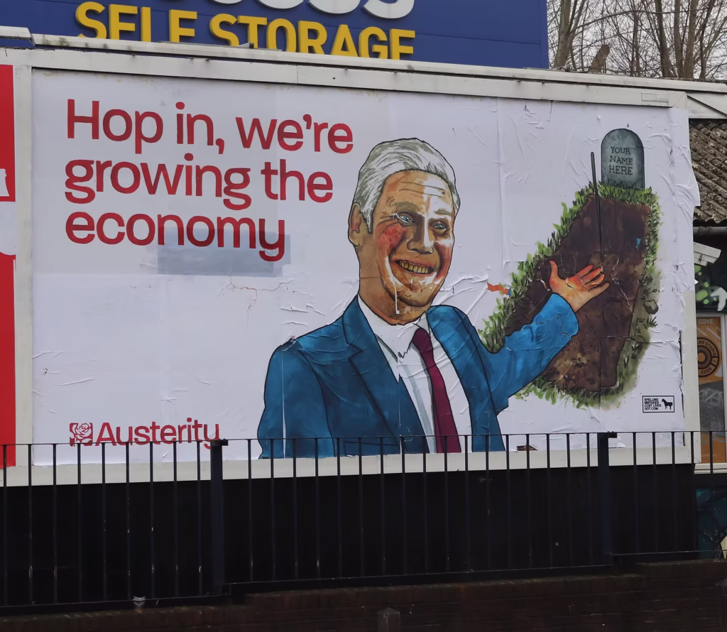 a subvertising billboard aimed at Labour's austerity policies