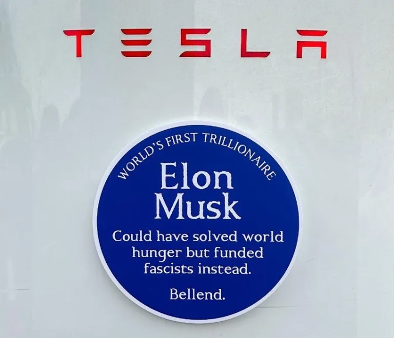 a subvertising fake blue plaque aimed at Elon Musk funding fascism